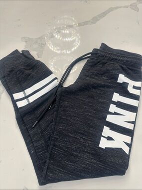 PINK Victoria's Secret Black Heather Joggers with White Logo